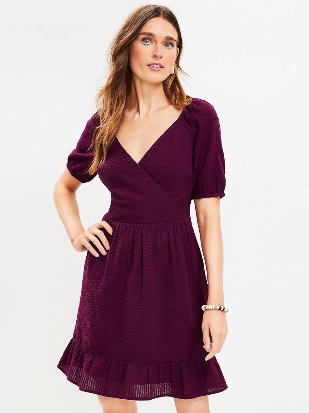 NWOT LOFT Burgundy Faux Wrap Midi Dress Side Zip Size 0